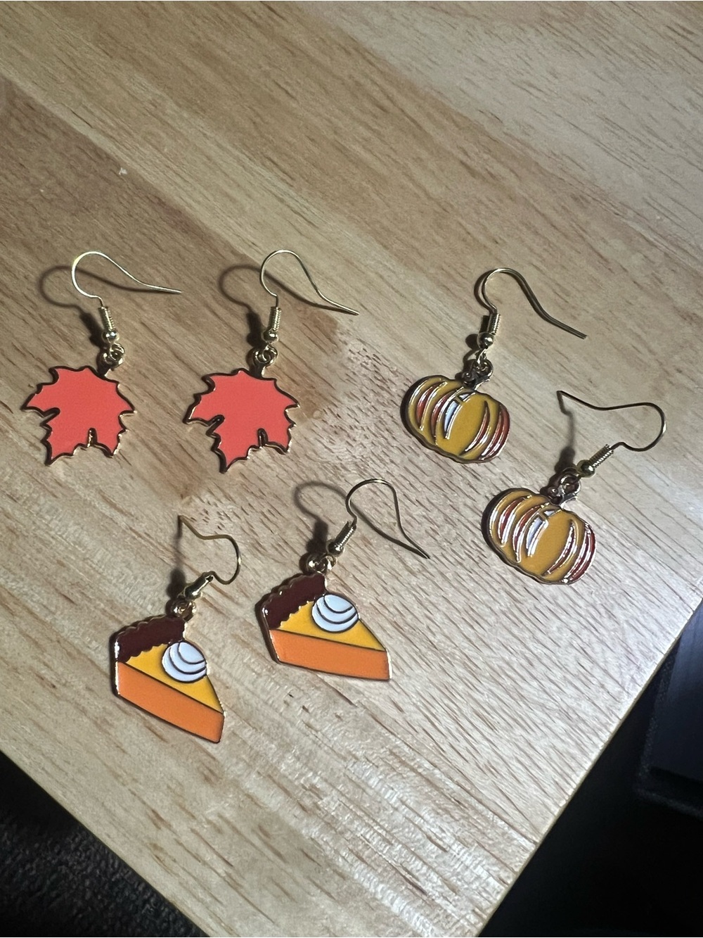 Autumn Pumpkin, Leaf & Pie Kids Earrings Set - Orange E118